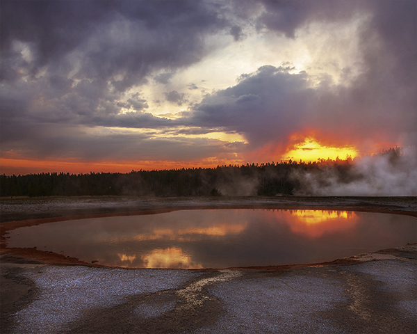 Turquoise Pool in Midway Geyser Basin at sunrise.