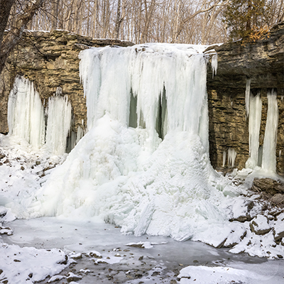 Ice formed by waterfall spray.