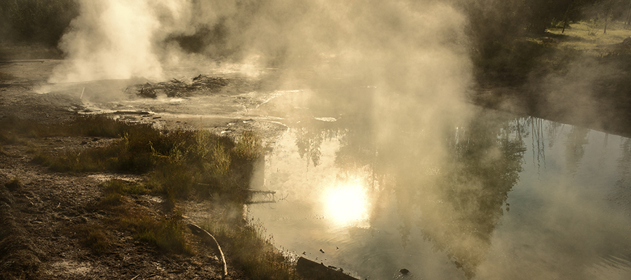 Frying Pan Spring steaming and sun glare